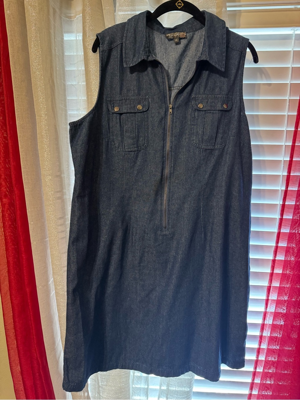 Sleeveless Denim Zip-Front Dress - Dark Blue
